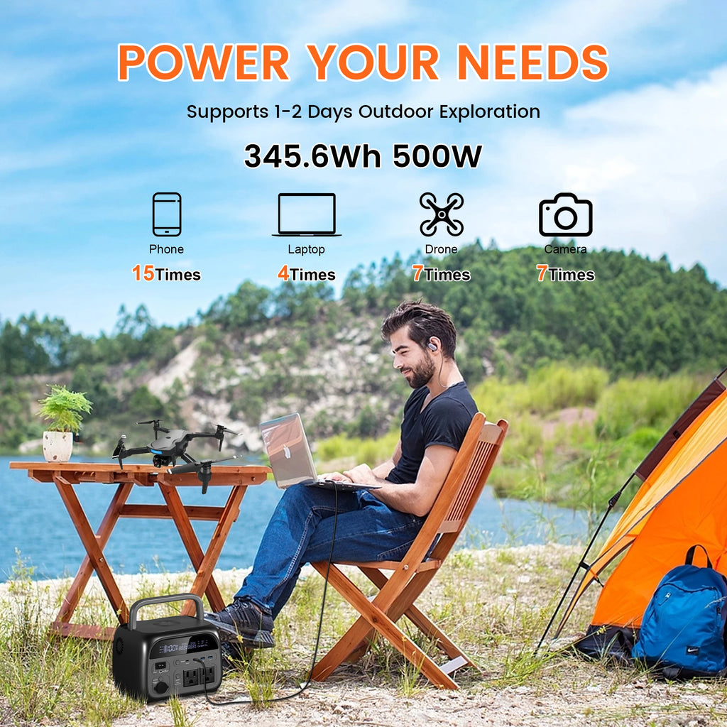 CTOLITY 500W Portable Power Station 345Wh LiFePO4 + 100W Solar Panel