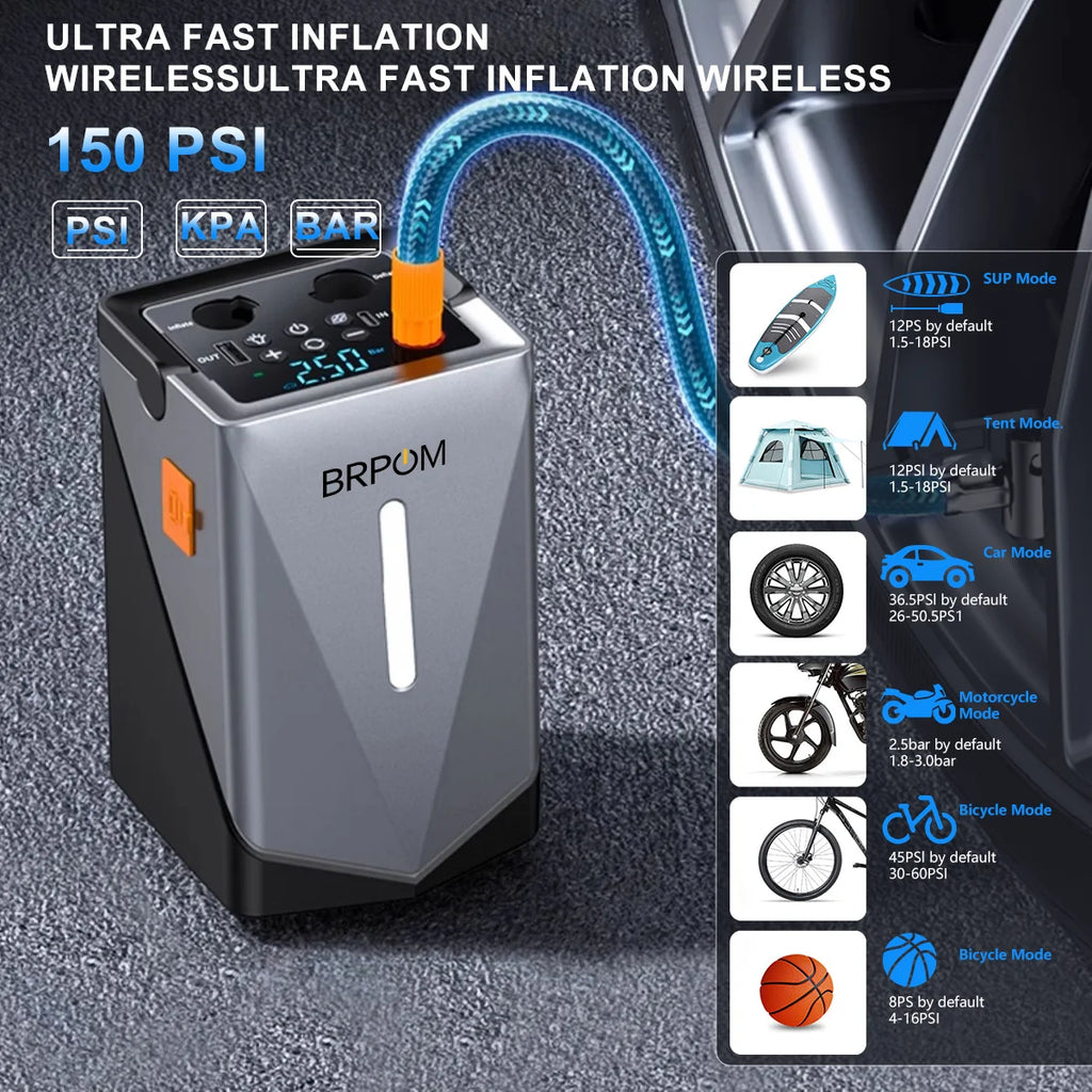 Car Jump Starter & Air Pump – Portable Battery Booster with LED Light