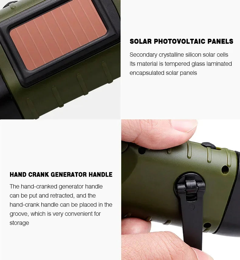 Portable LED Solar Hand Crank Flashlight – Camping & Emergency Lantern