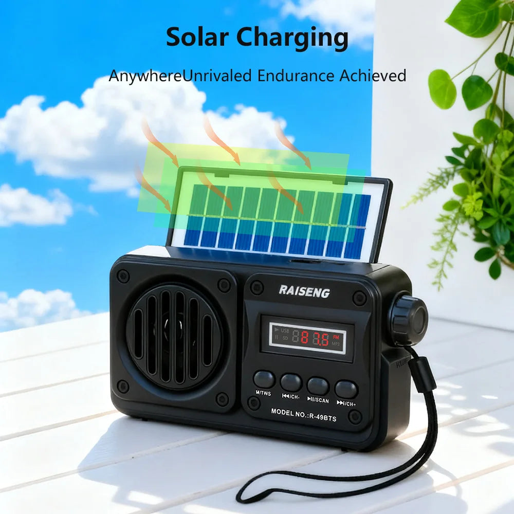 Portable Solar Bluetooth Speaker – FM Radio, USB/TF Player, Outdoor Wireless Speaker