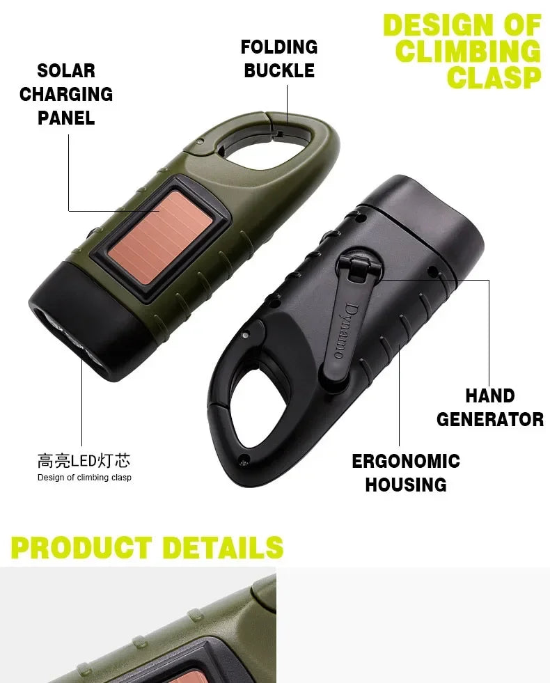 Portable LED Solar Hand Crank Flashlight – Camping & Emergency Lantern