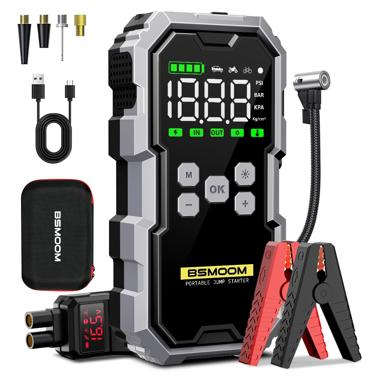 6000A Car Jump Starter with Air Compressor & LCD – 21800mAh Portable Battery Booster