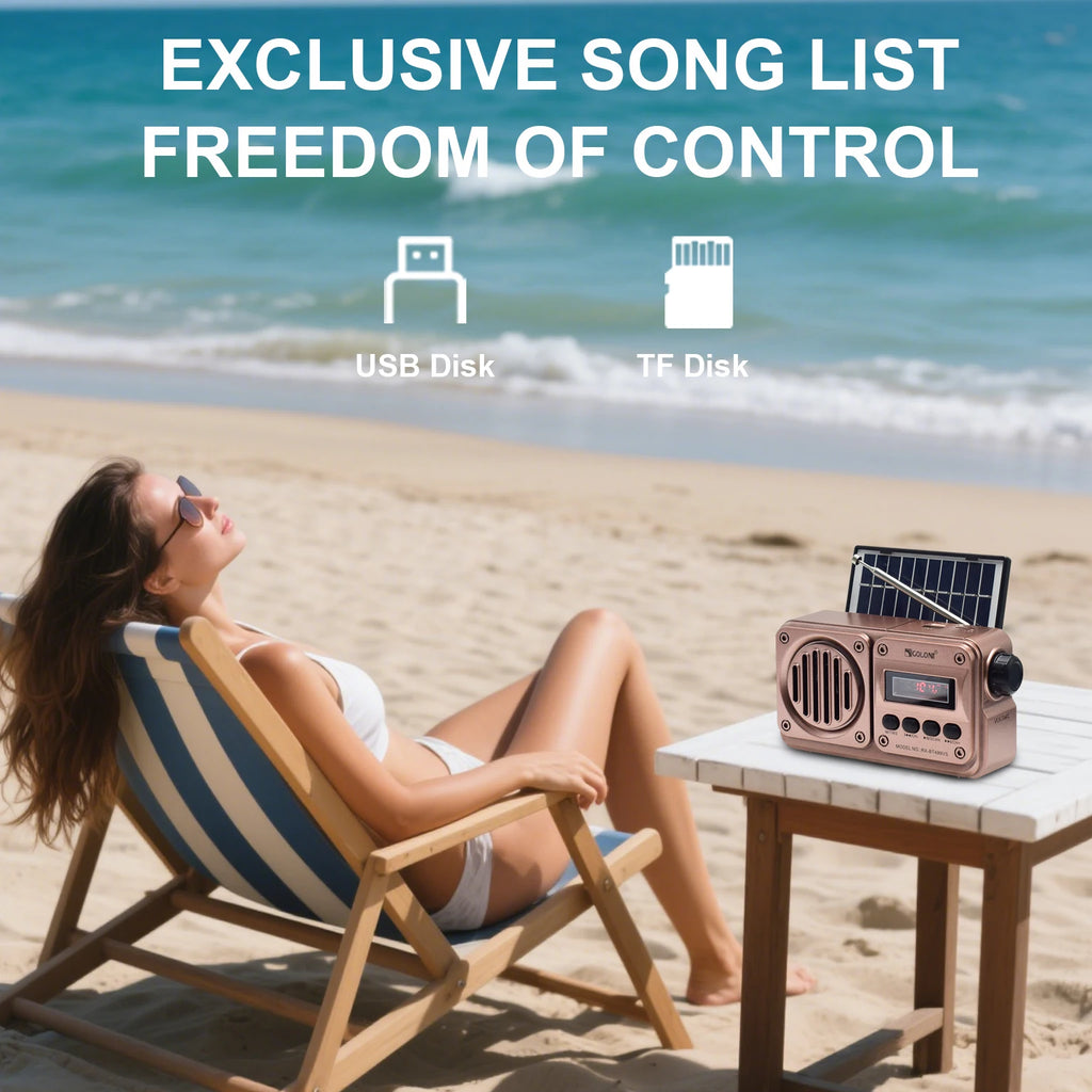 MD-499 Solar Bluetooth Speaker – FM Radio, MP3 Player, Emergency Power Radio