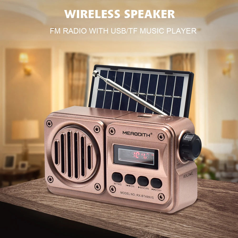MD-499 Solar Bluetooth Speaker – FM Radio, MP3 Player, Emergency Power Radio