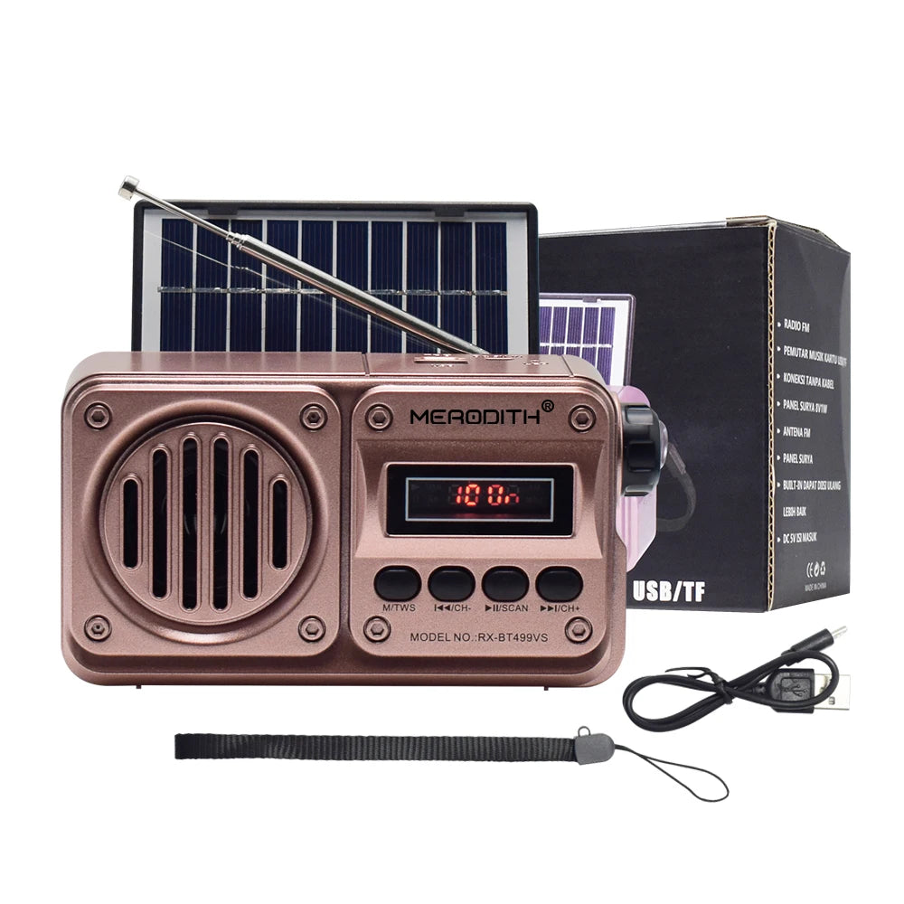 MD-499 Solar Bluetooth Speaker – FM Radio, MP3 Player, Emergency Power Radio
