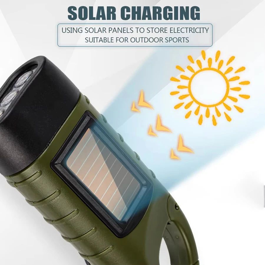 3LED Hand Crank Solar Flashlight – Portable Outdoor Emergency Lamp