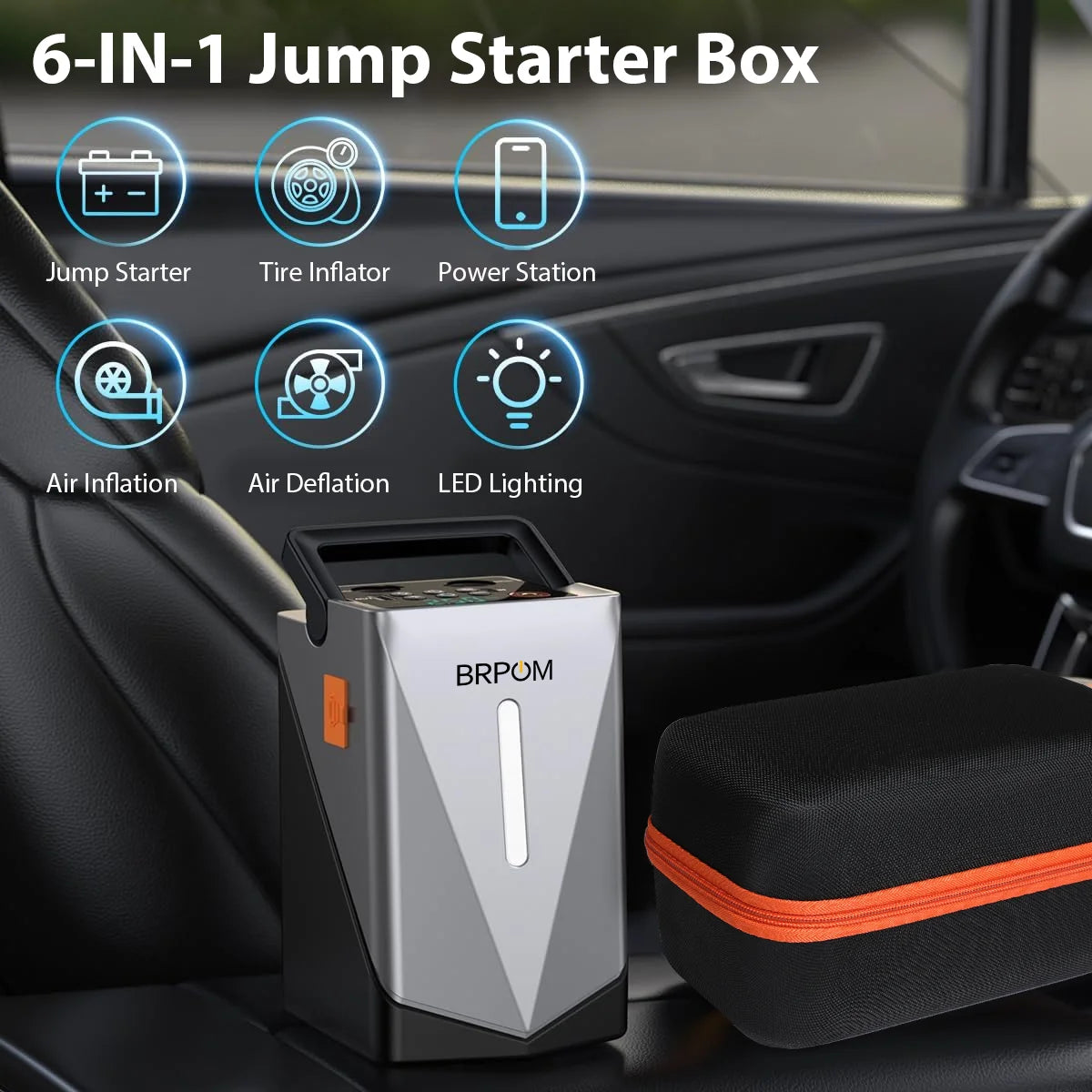 Car Jump Starter & Air Pump – Portable Battery Booster with LED Light