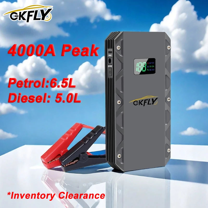 GKFLY 4000A Car Jump Starter – Portable 12V Power Bank & Battery Booster