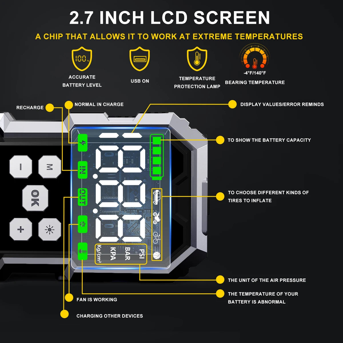 6000A Car Jump Starter with Air Compressor & LCD – 21800mAh Portable Battery Booster