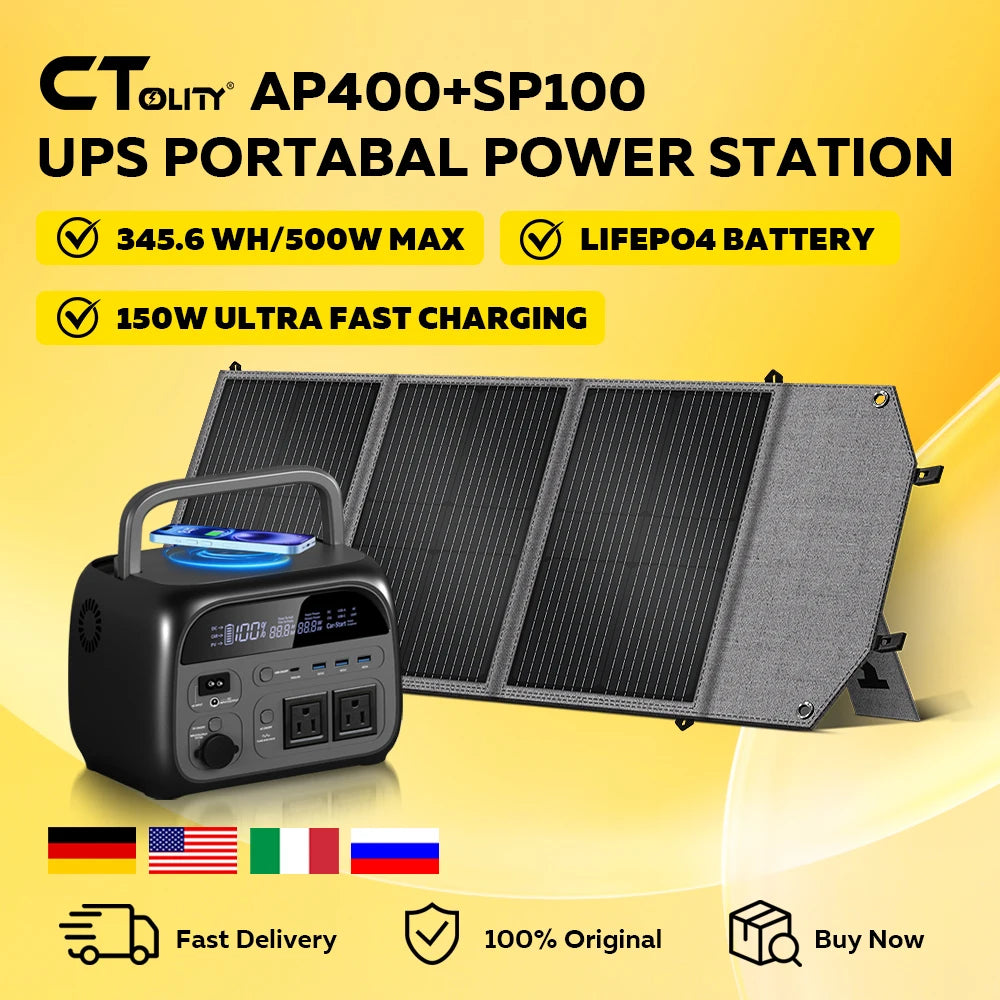 CTOLITY 500W Portable Power Station 345Wh LiFePO4 + 100W Solar Panel