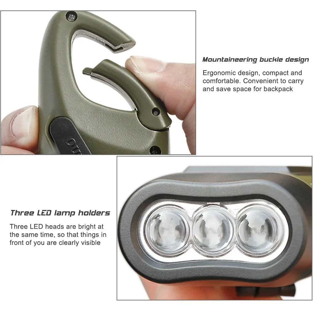 3LED Hand Crank Solar Flashlight – Portable Outdoor Emergency Lamp