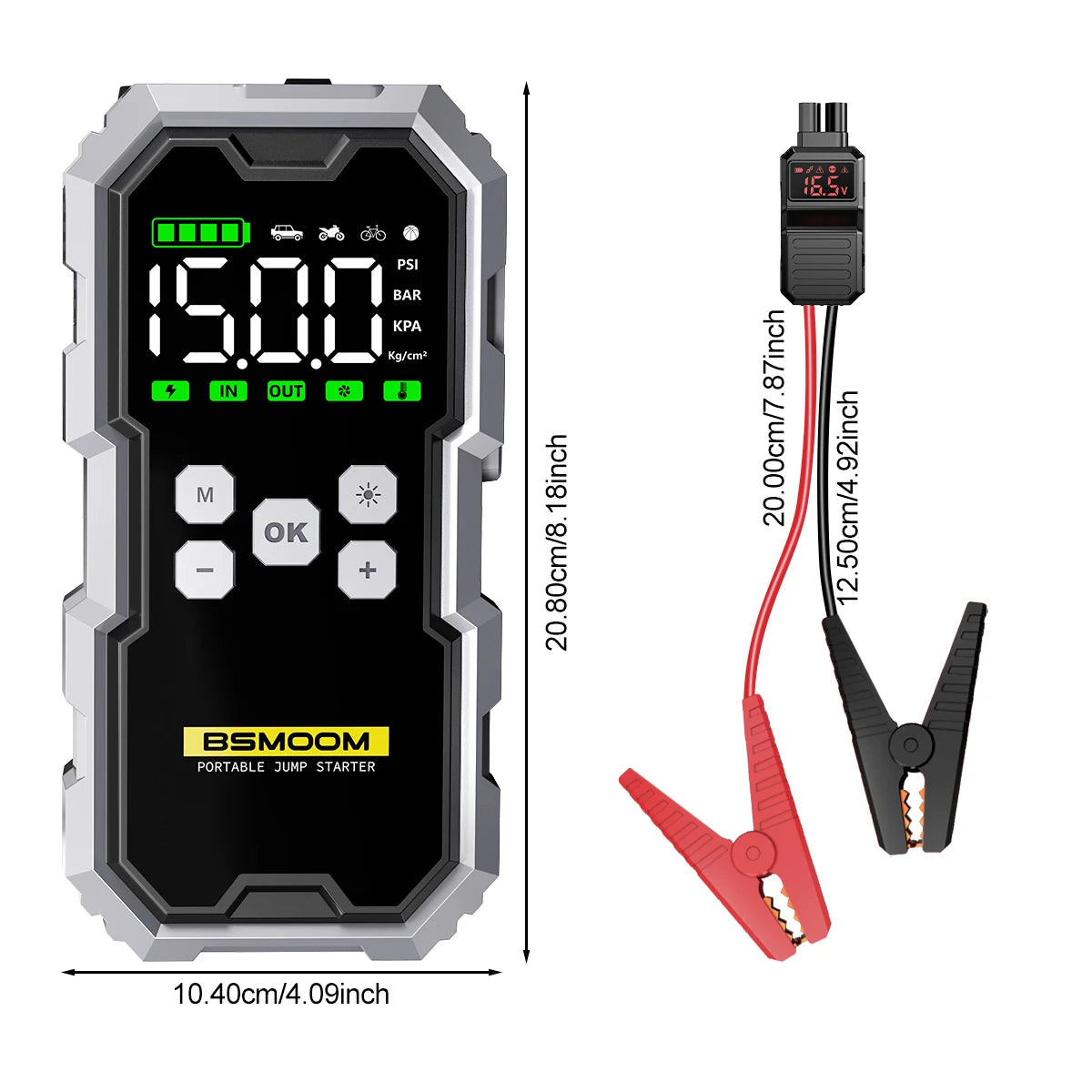 6000A Car Jump Starter with Air Compressor & LCD – 21800mAh Portable Battery Booster