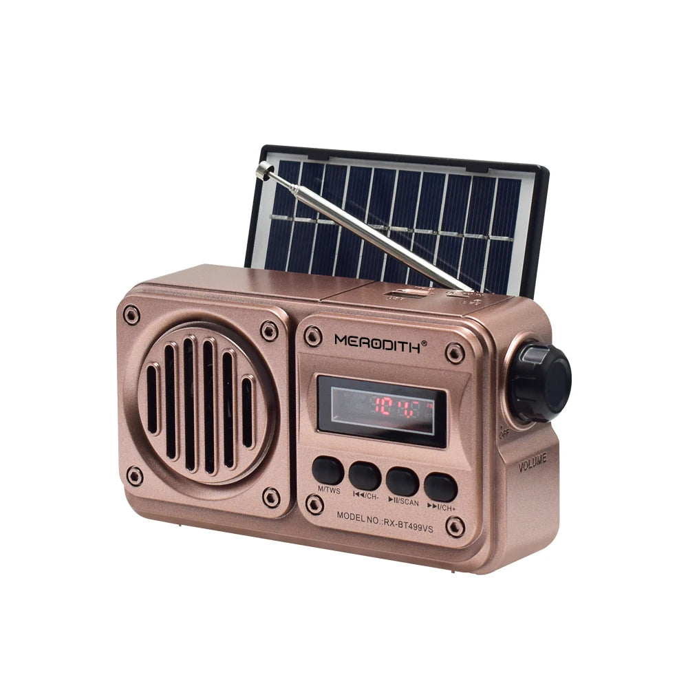 MD-499 Solar Bluetooth Speaker – FM Radio, MP3 Player, Emergency Power Radio