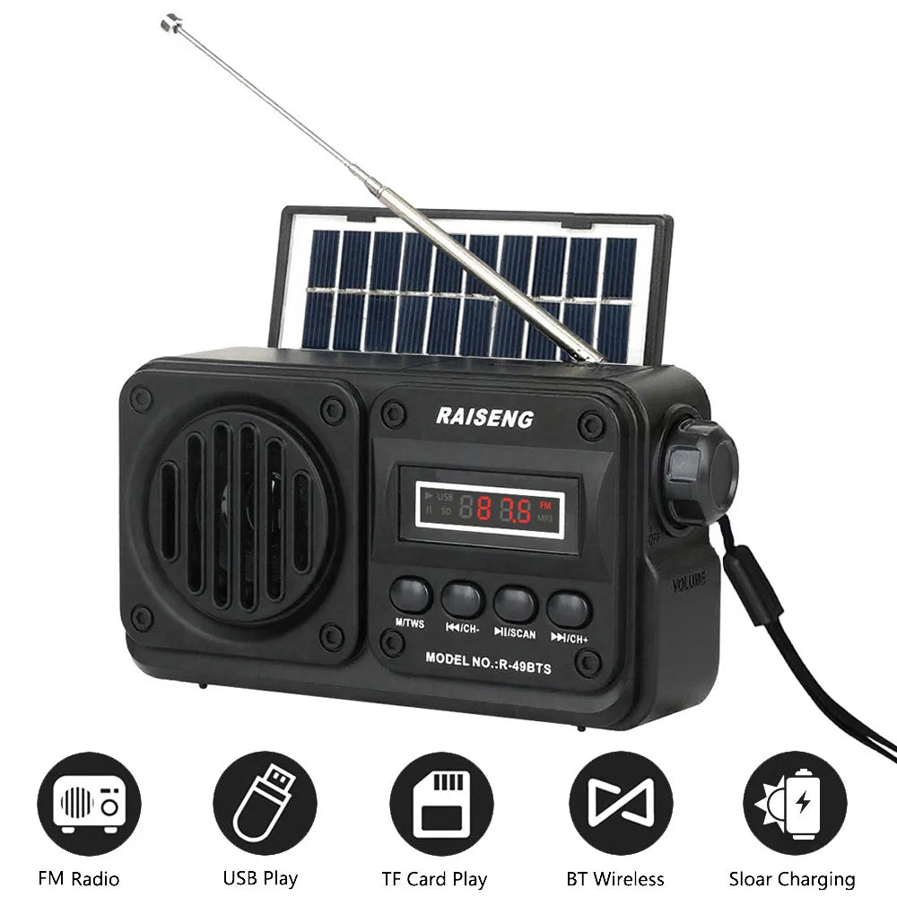 Portable Solar Bluetooth Speaker – FM Radio, USB/TF Player, Outdoor Wireless Speaker