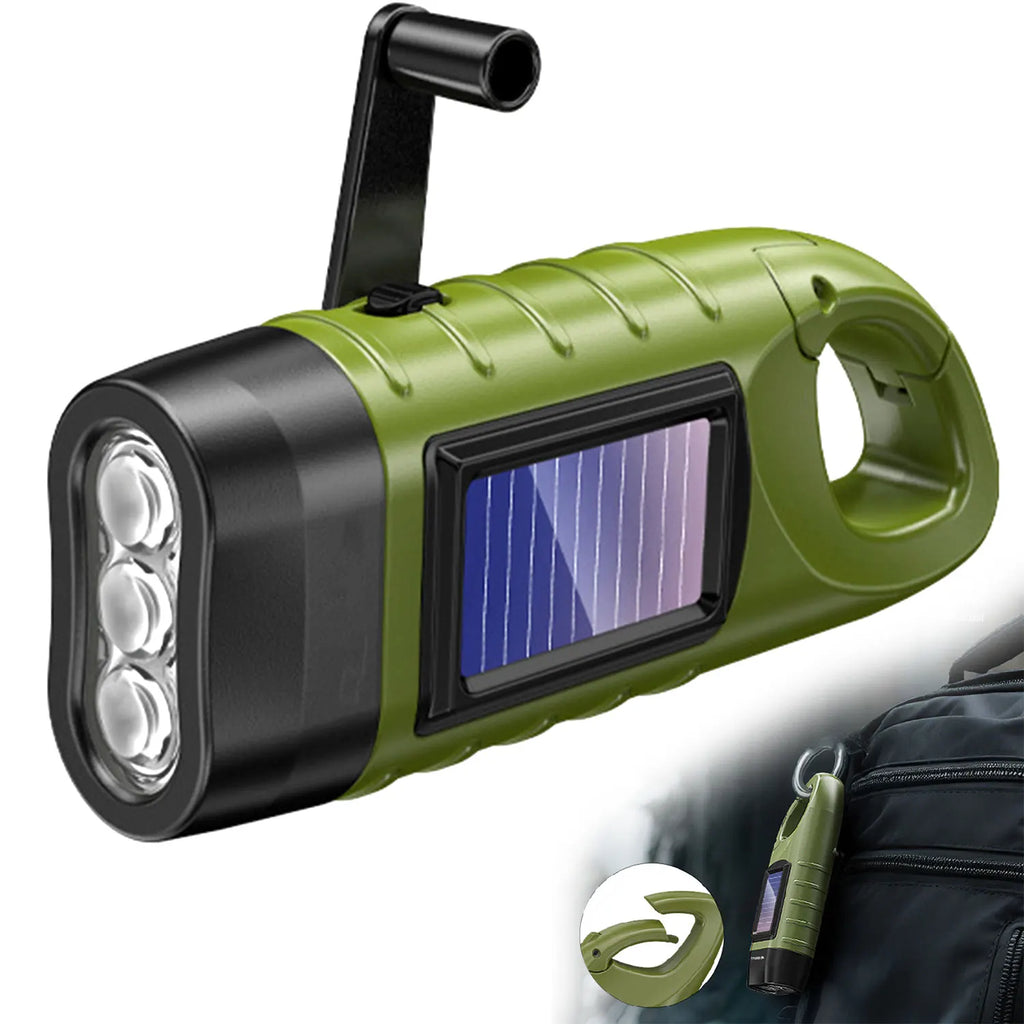 3LED Hand Crank Solar Flashlight – Portable Outdoor Emergency Lamp