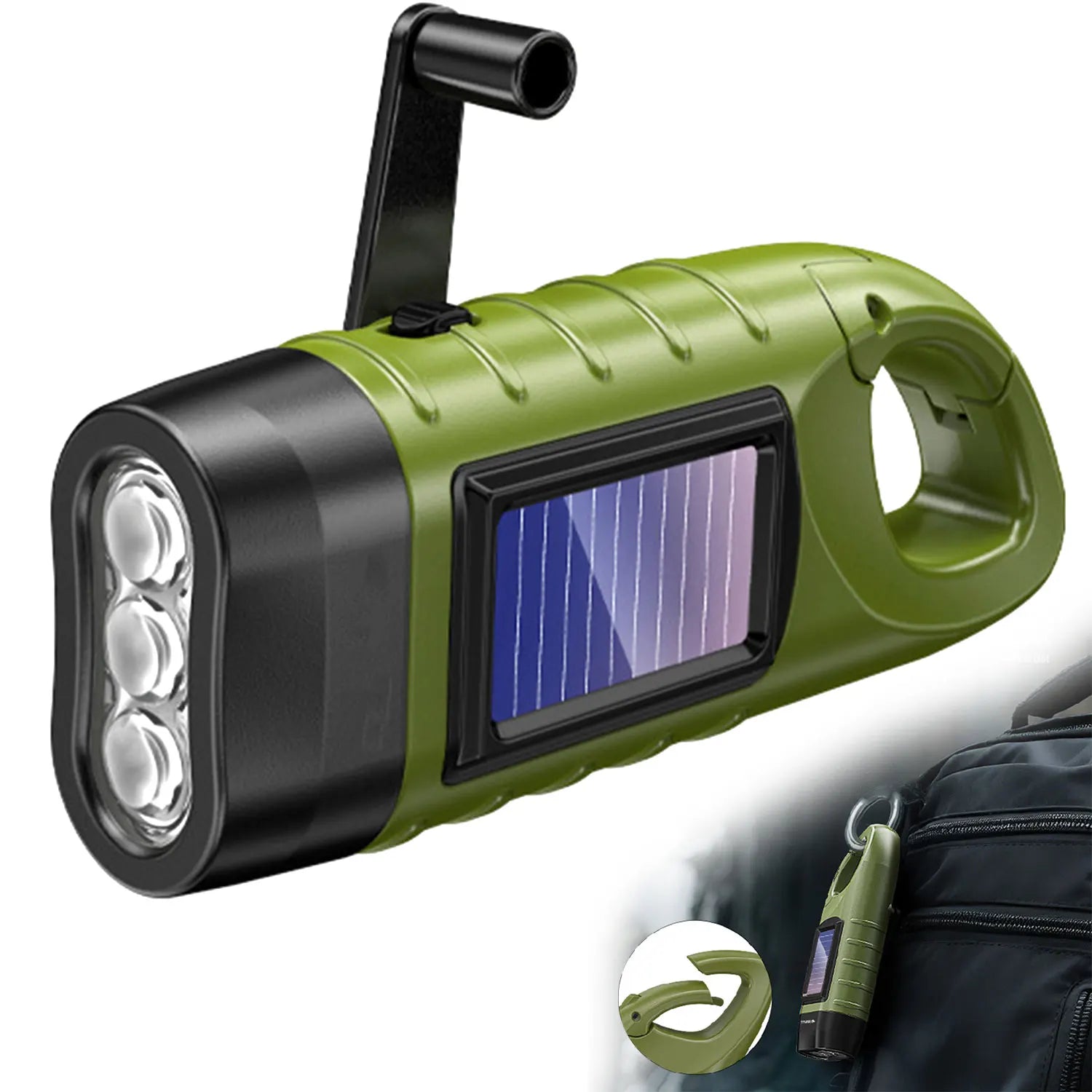 3LED Hand Crank Solar Flashlight – Portable Outdoor Emergency Lamp