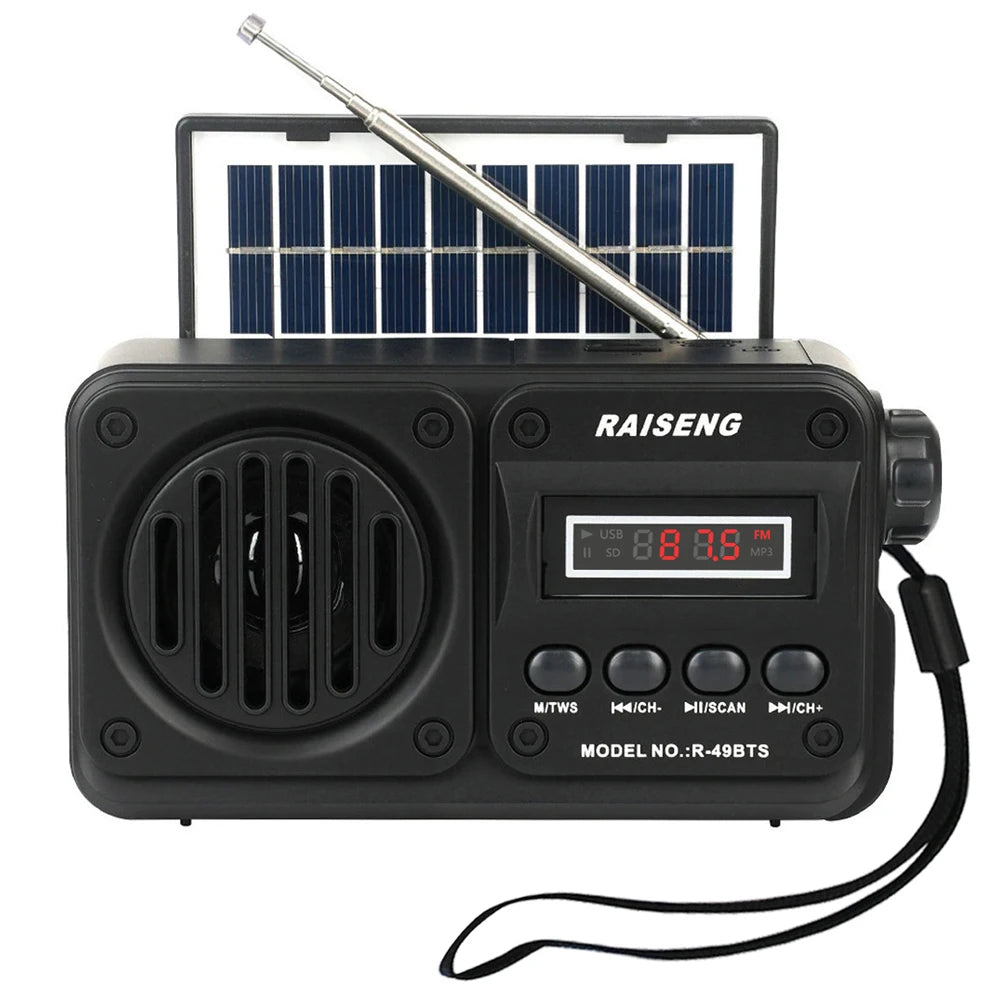 Portable Solar Bluetooth Speaker – FM Radio, USB/TF Player, Outdoor Wireless Speaker